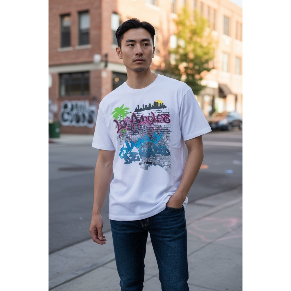 Supply & Demand NYC LA Tee White Graffiti Graphic T-Shirt Mens Medium SUM17364